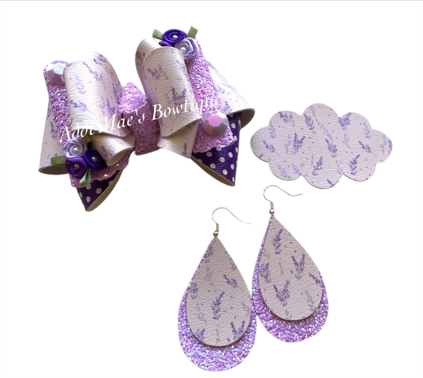 Lavender Bow,Earrings, Snap Clip Set