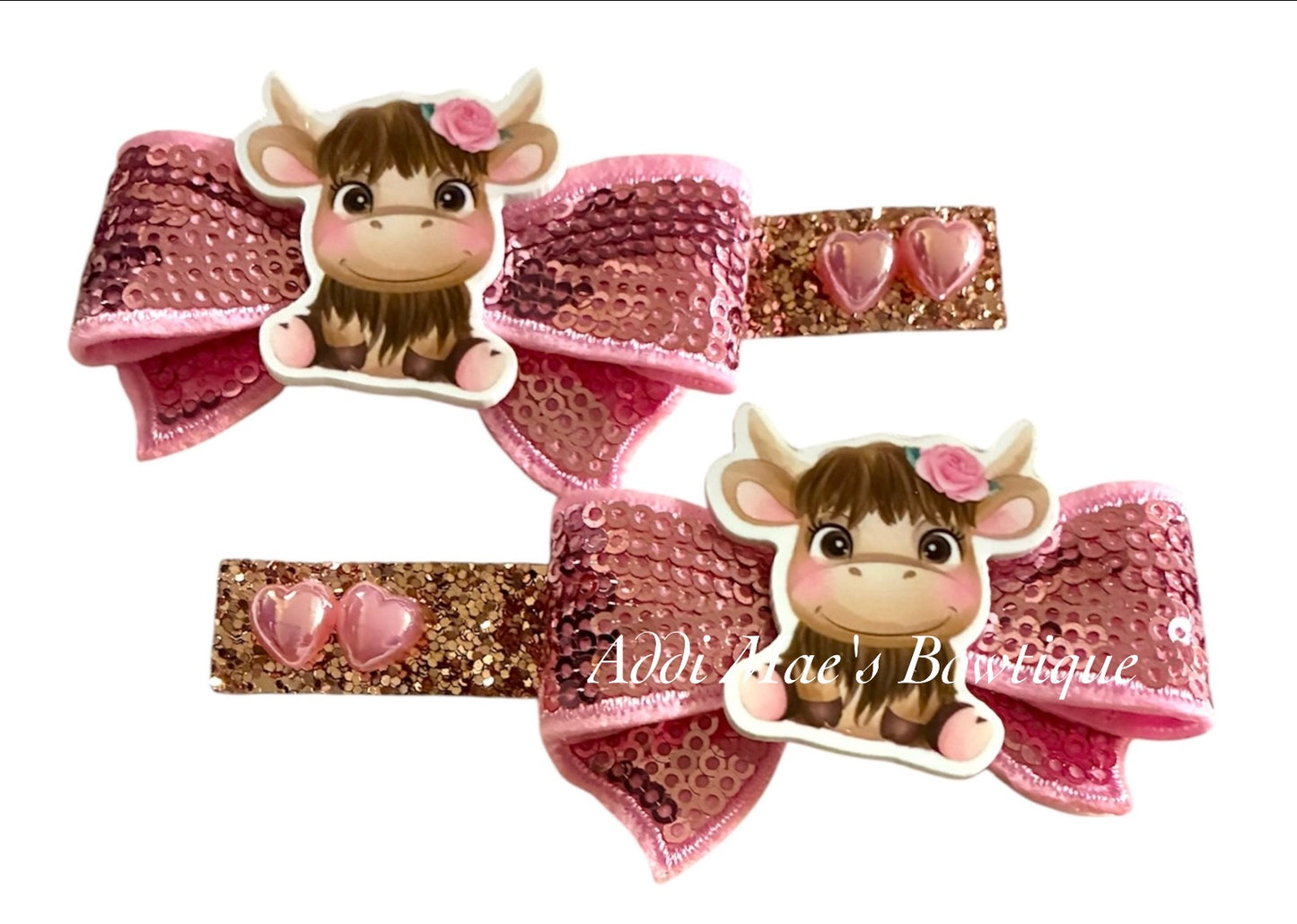 Highland Cow Sequin Bow Alligator Clip Set