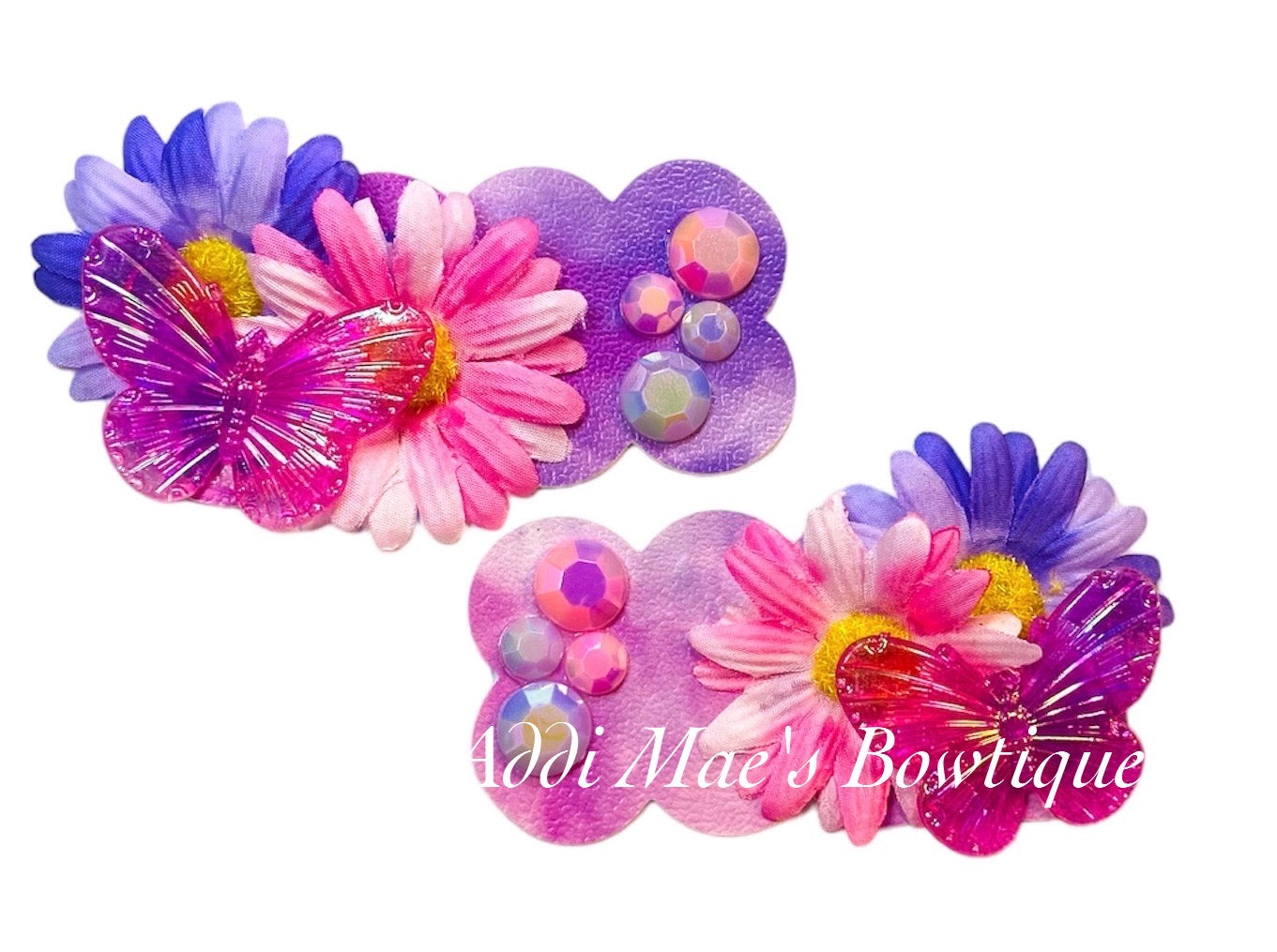 Pink & Purple Daisies Butterfly Snap Clip Set