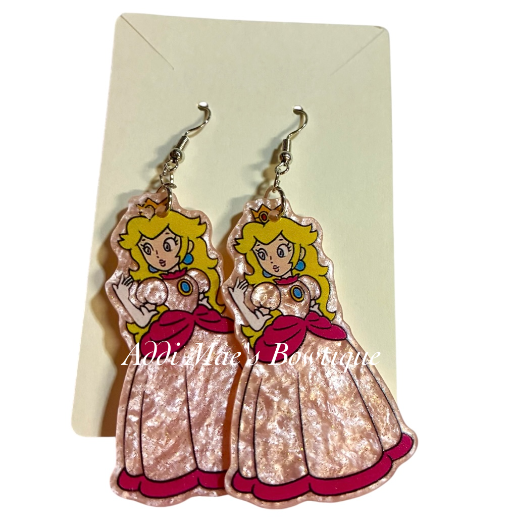 Peach Video Game Princess Acrylic Dangle Earrings