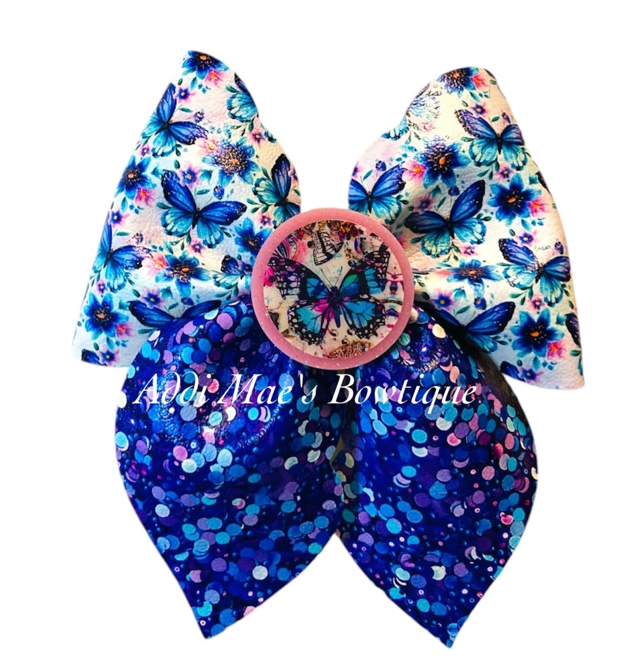 Blue Butterfly Sequin Bow