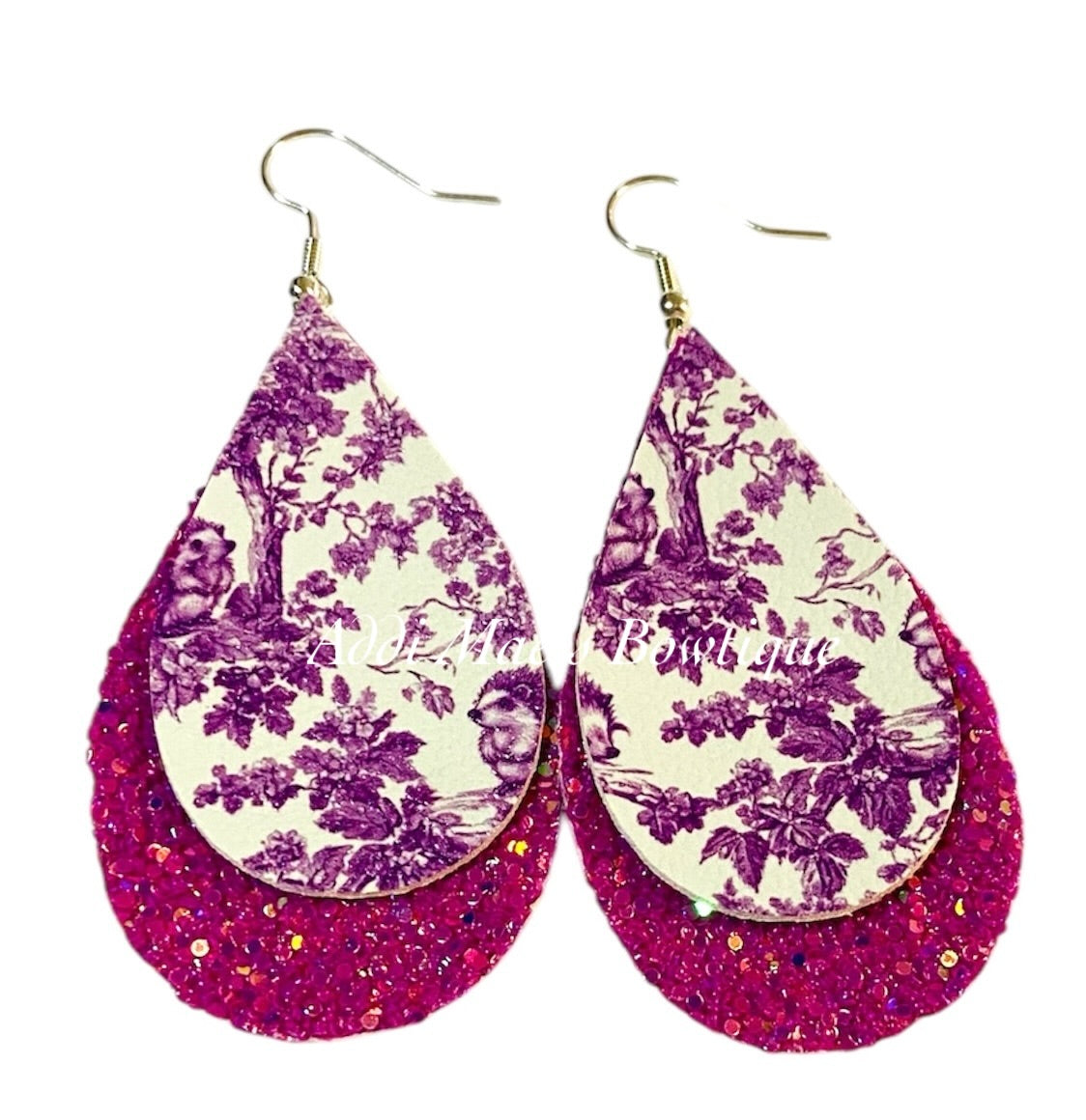 Woodland Toile Porcupine Stacked Tear Drop Dangle Earrings