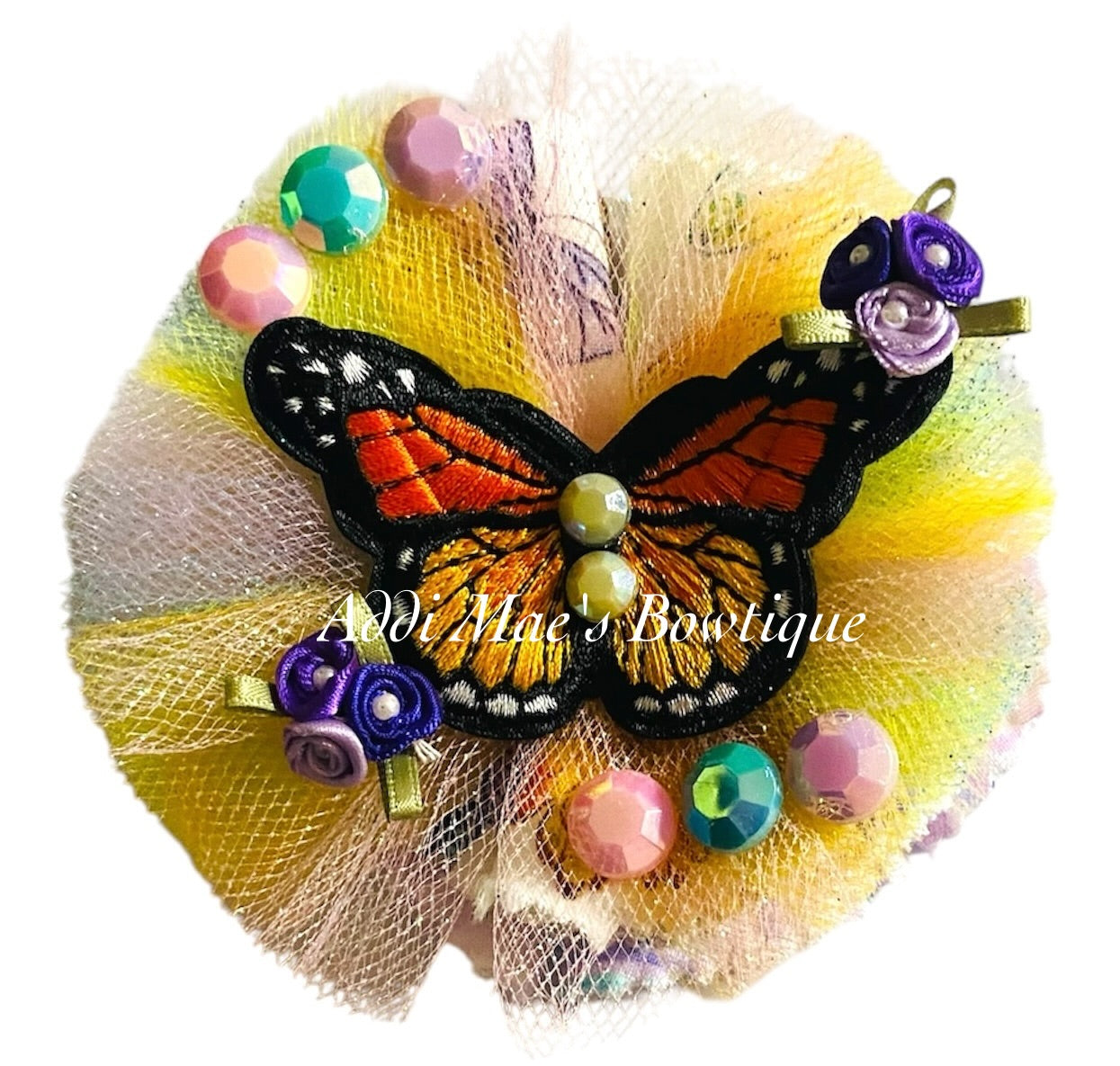 Orange Butterfly Frayed Cotton Fabric Flower Hair Bow