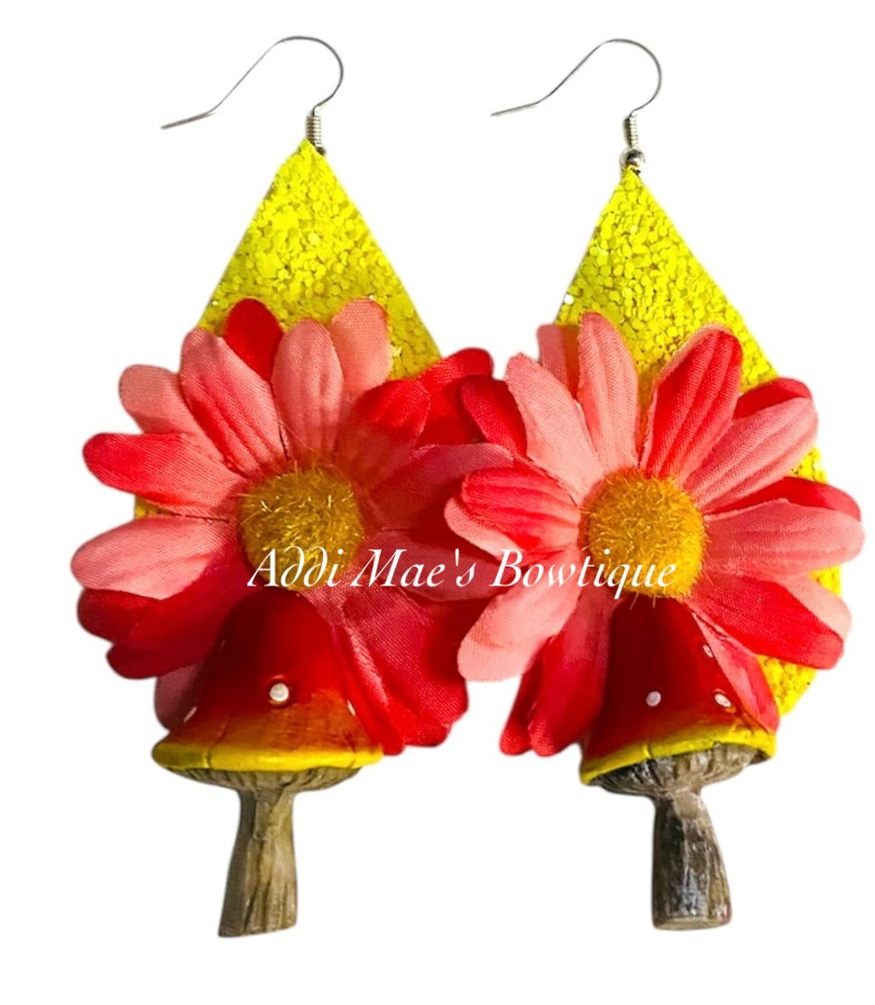 Mushroom Daisy Tear Drop Dangle Earrings