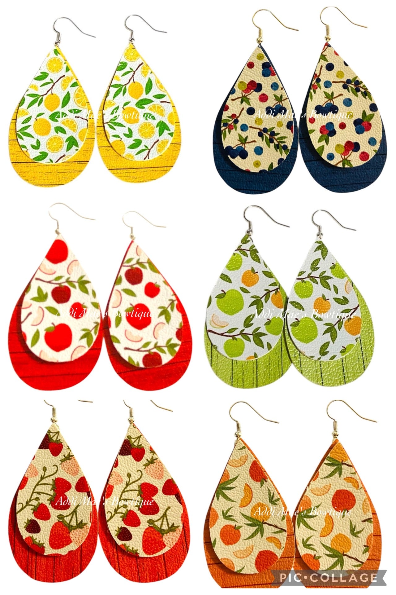 Summer Fruit Stacked Tear Drop Dangle Earrings