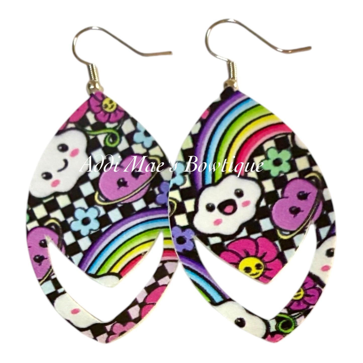 Checkered Rainbow Smiles Dangle Earrings