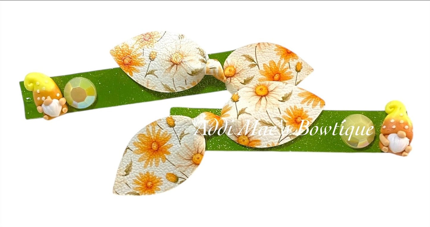 Yellow Daisy Gnome Mini Top Knot Alligator Clip Set