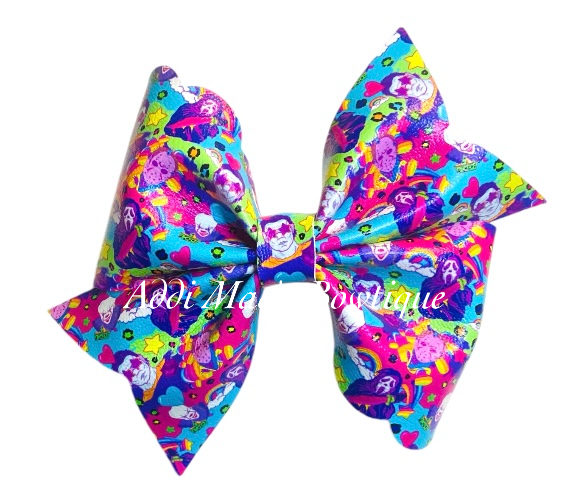 Bright Neon Scary Movie Bad Guys Halloween Bow