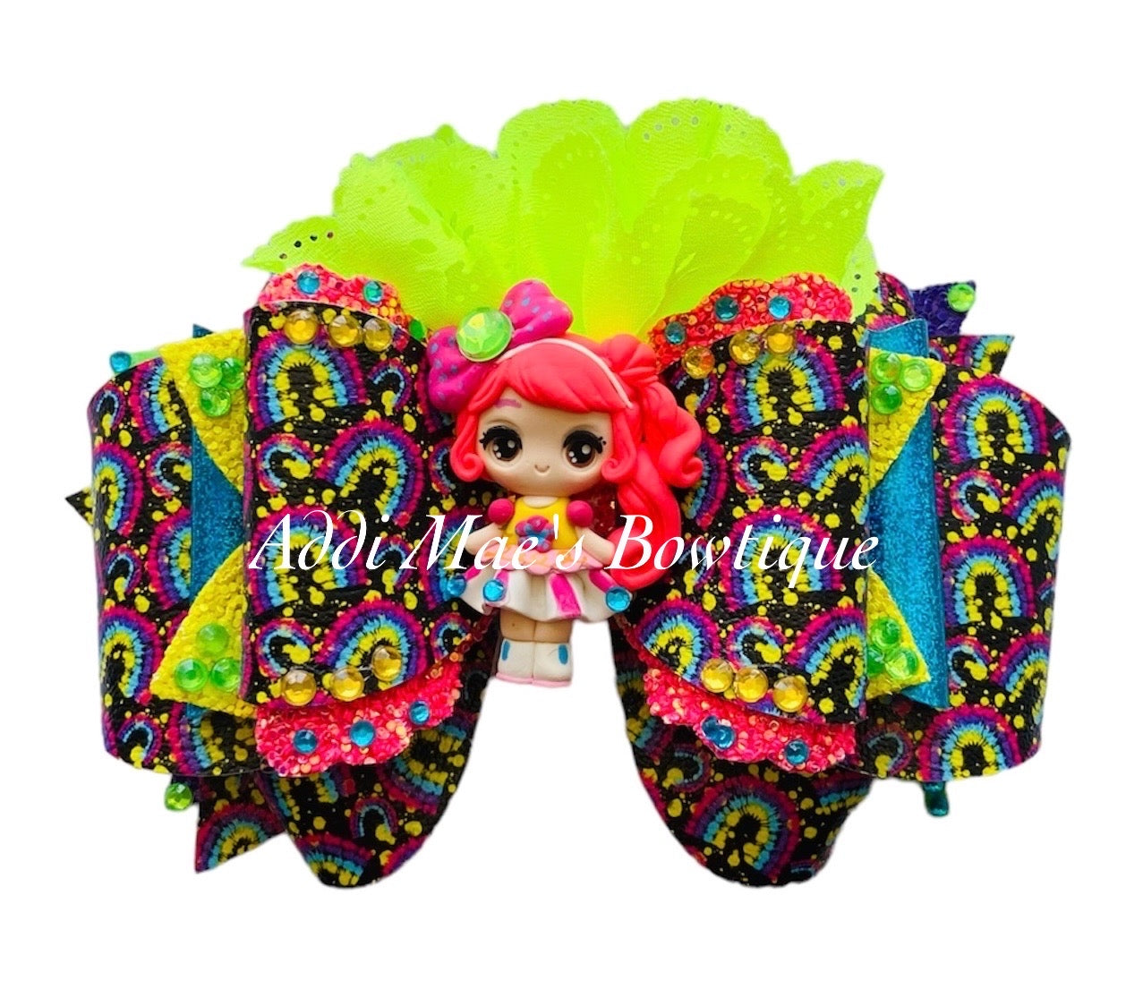 Neon Rainbows Girl Bow