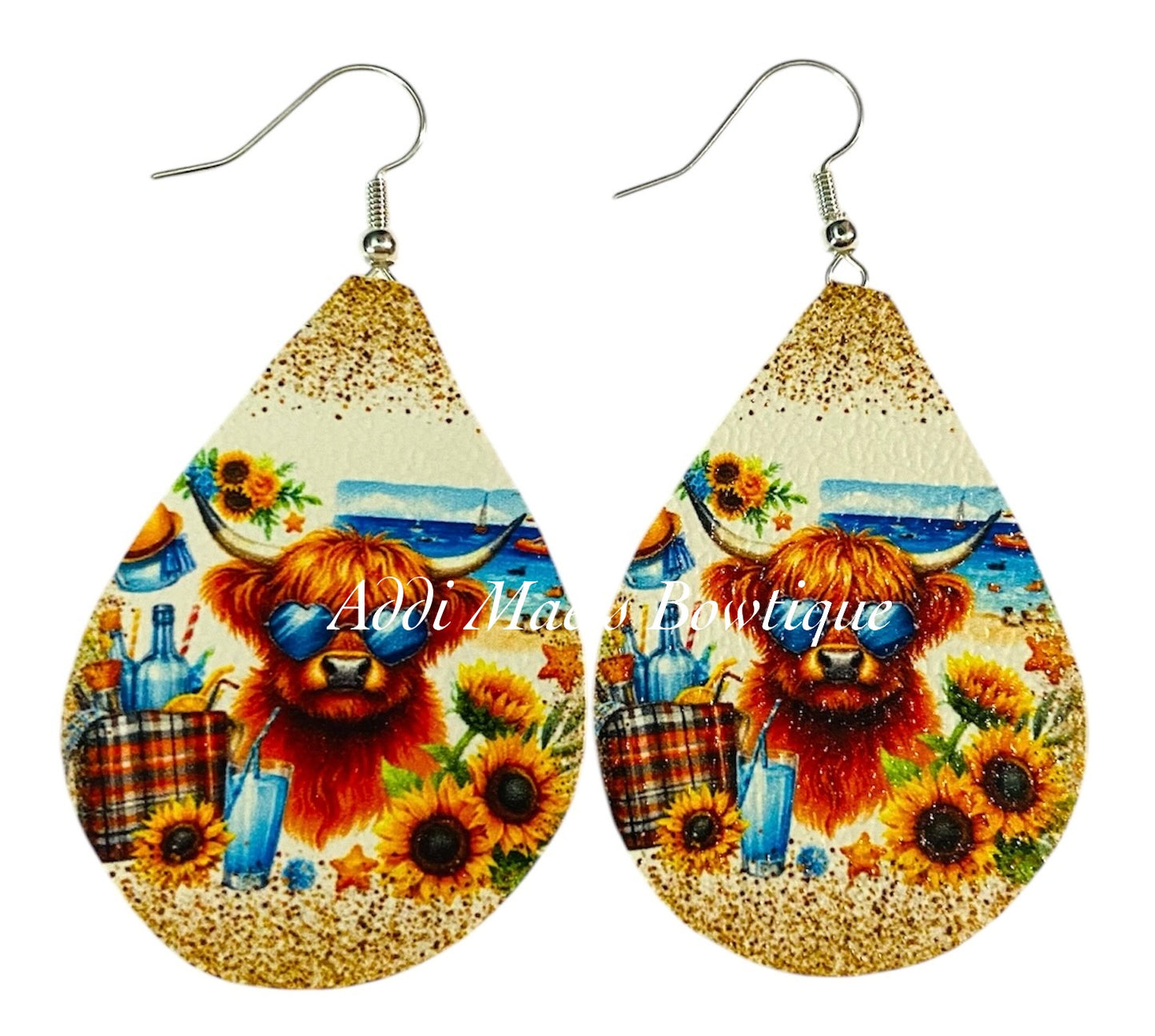 Bright Summer Highland Cow Dangle Earrings