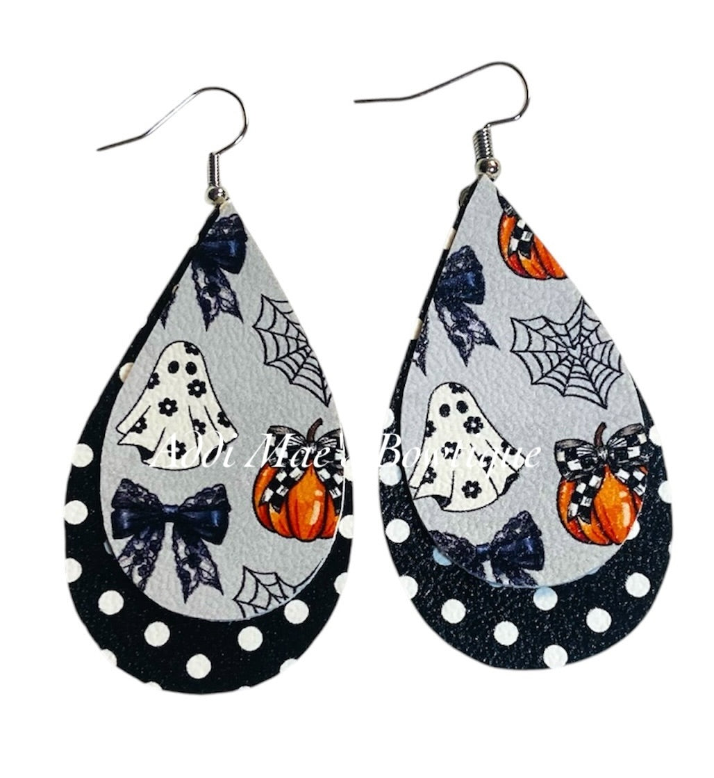 Coquette Pumpkins Halloween Stacked Tear Drop Dangle Earrings