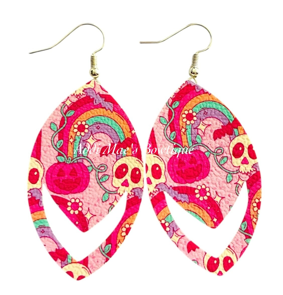 Pink Skull Rainbows Halloween Dangle Earrings