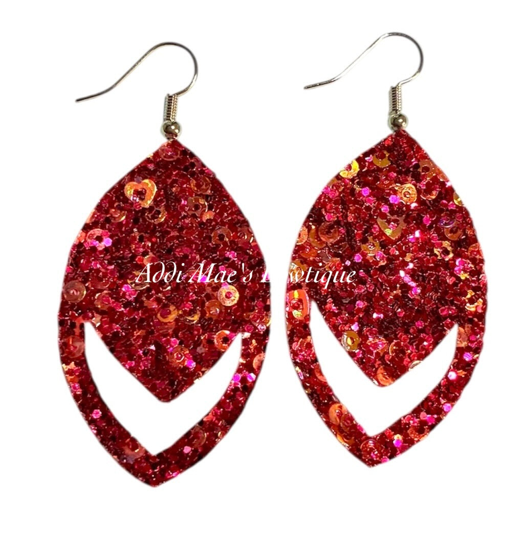 Raspberry Sequin Glitter Dangle Earrings