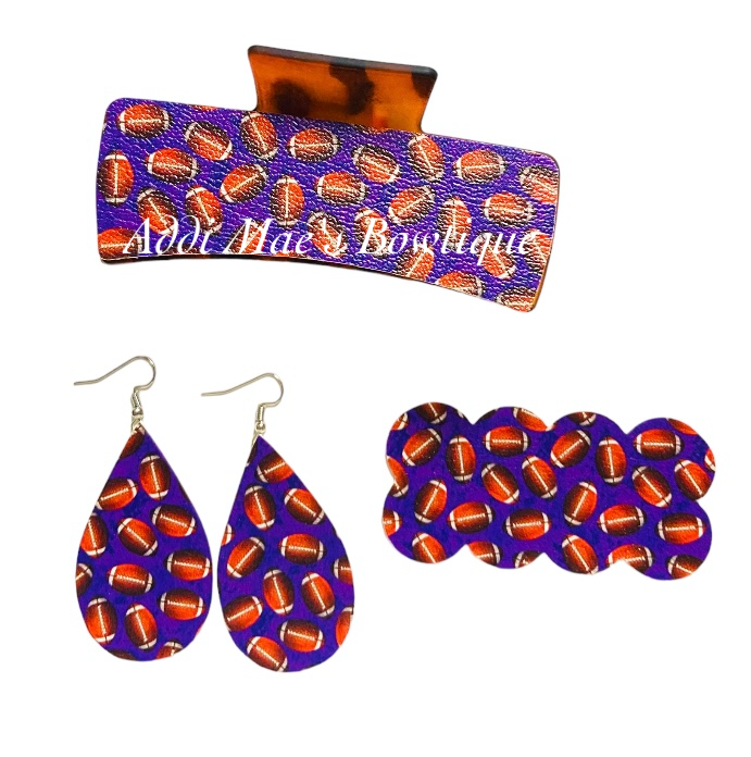 Football XL Claw Clip, Snap Clip,& Earrings Set