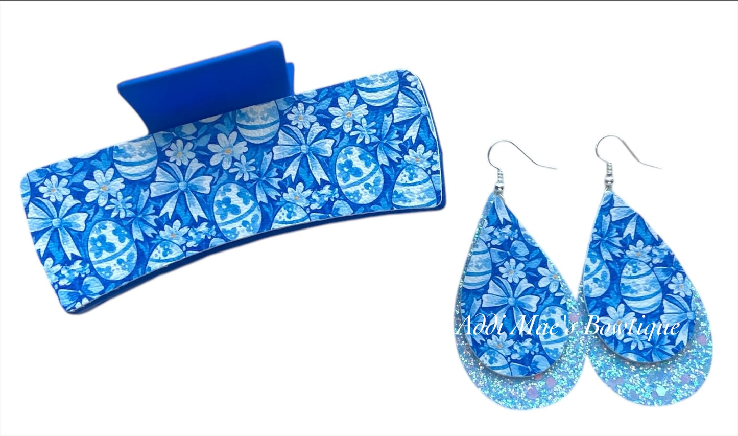Blue Easter Eggs XL Claw Clip Earring Set