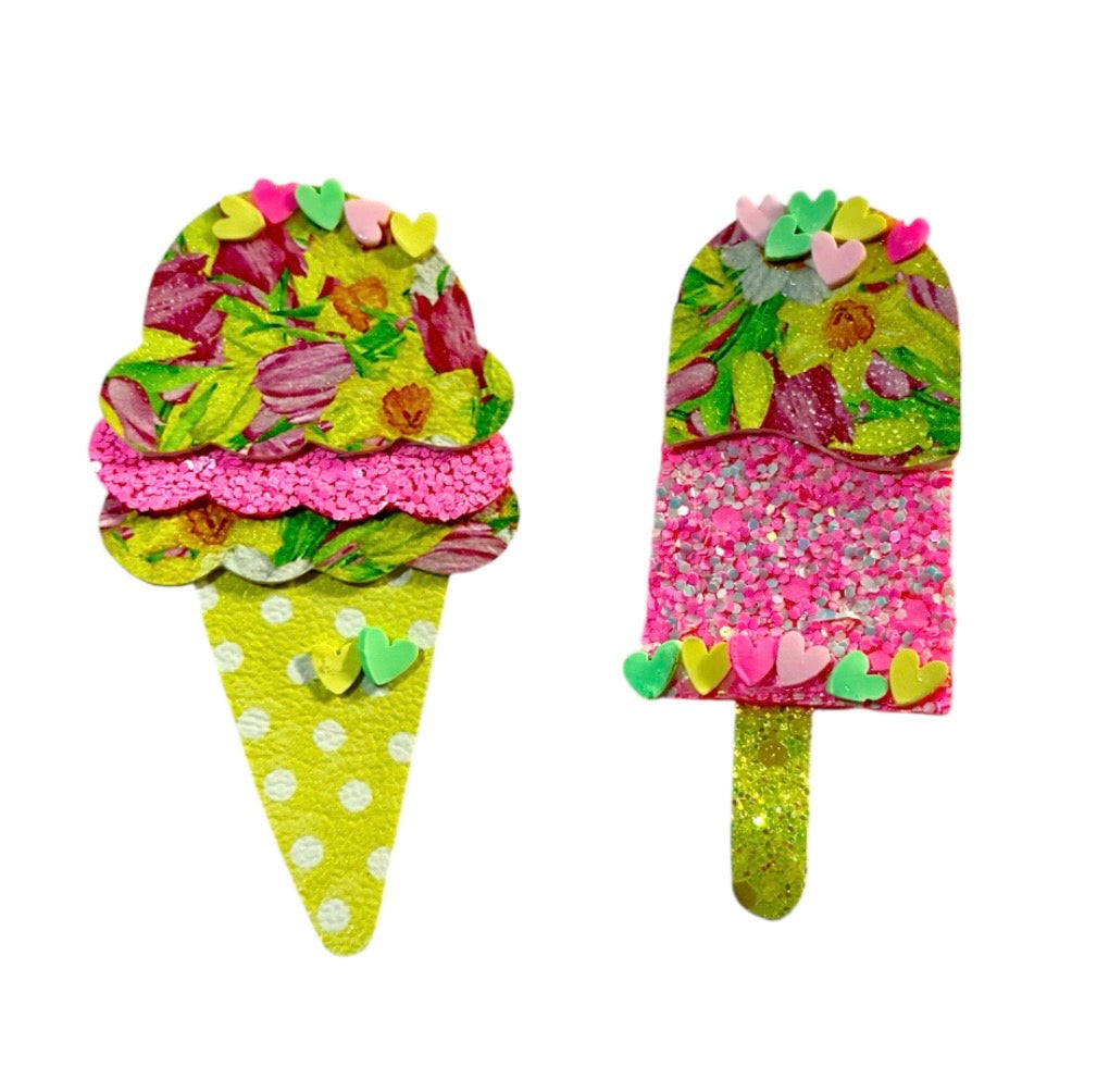 Spring Flowers Ice Cream Cone ,Popsicle Clip