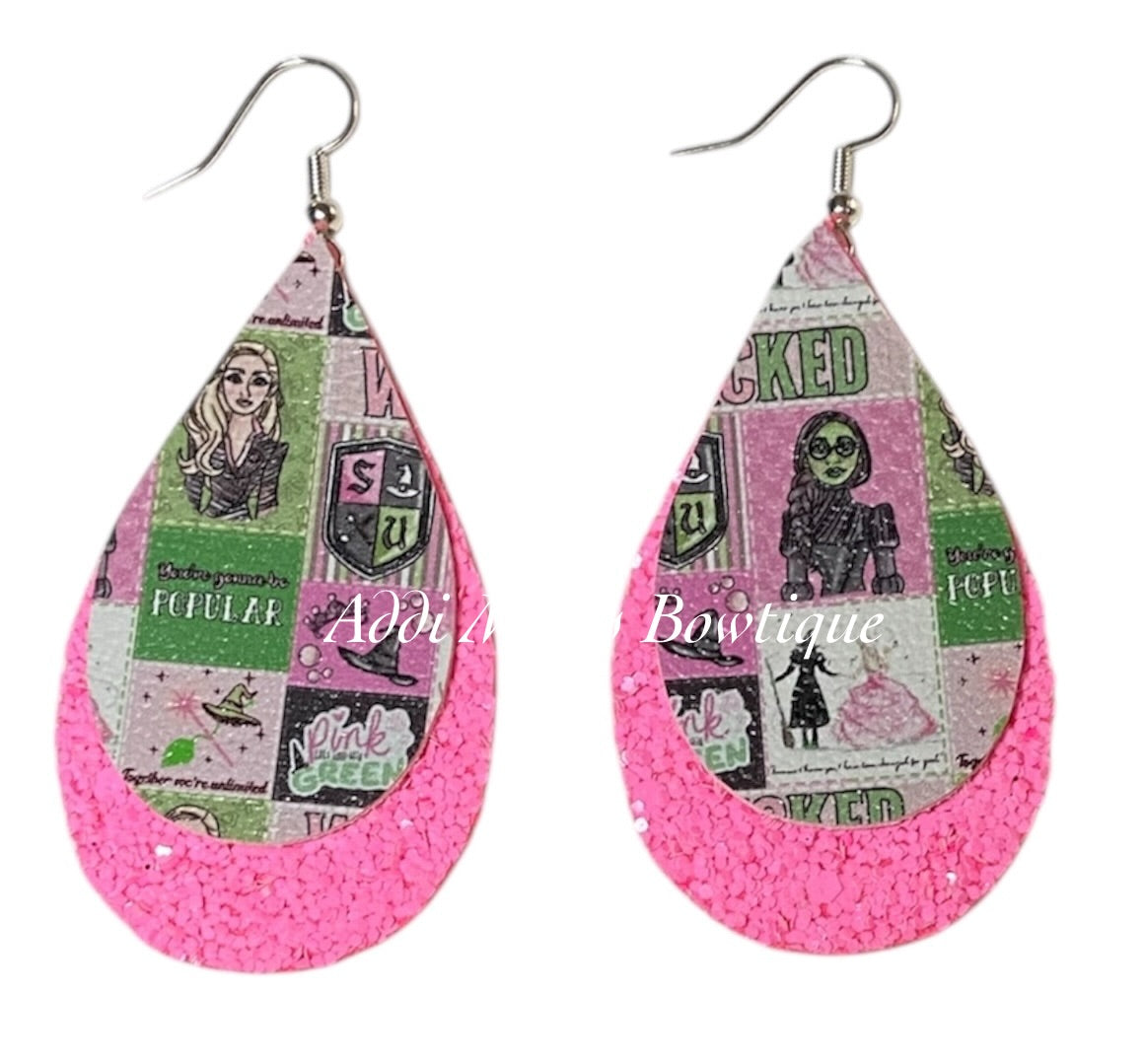 Pink Witch Green Witch Stacked Tear Drop Earrings