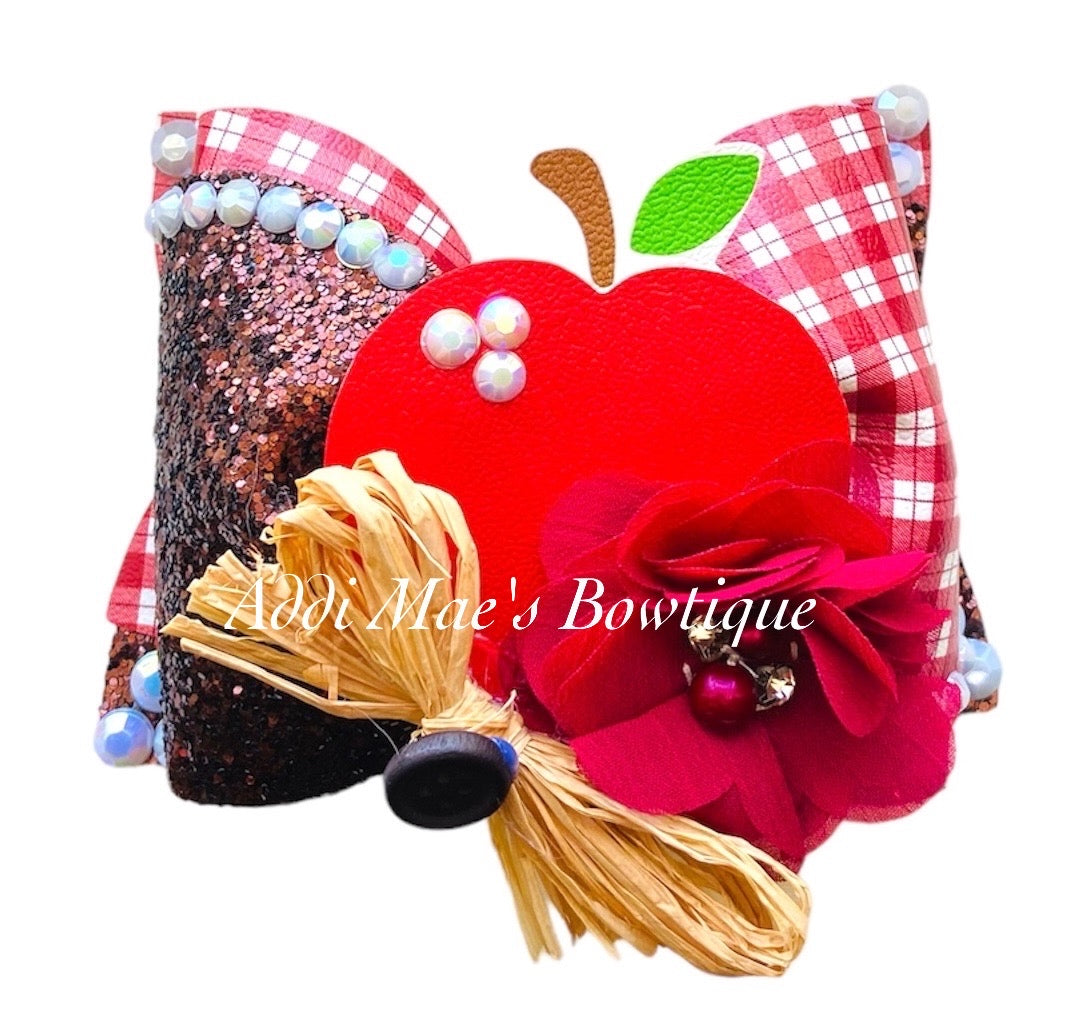 Apple Picking Fall Plaid Bow