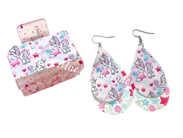 Winter Snowflake Unicorns Small Claw Clip Earring Set