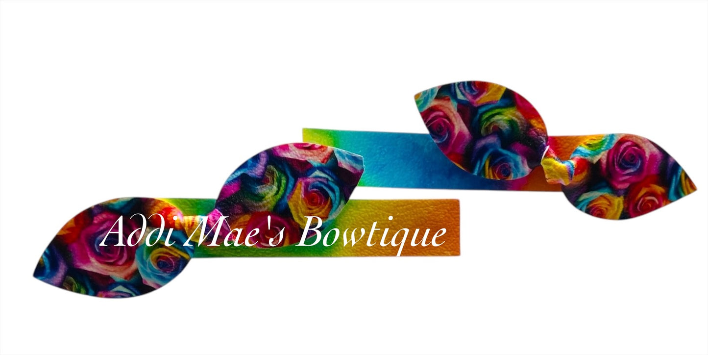 Rainbow Roses Mini Top Knot Alligator Clip Set