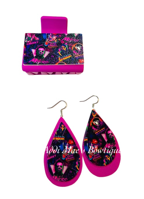Neon Scary Movie Bad Guys Small Claw Clip Earring Set