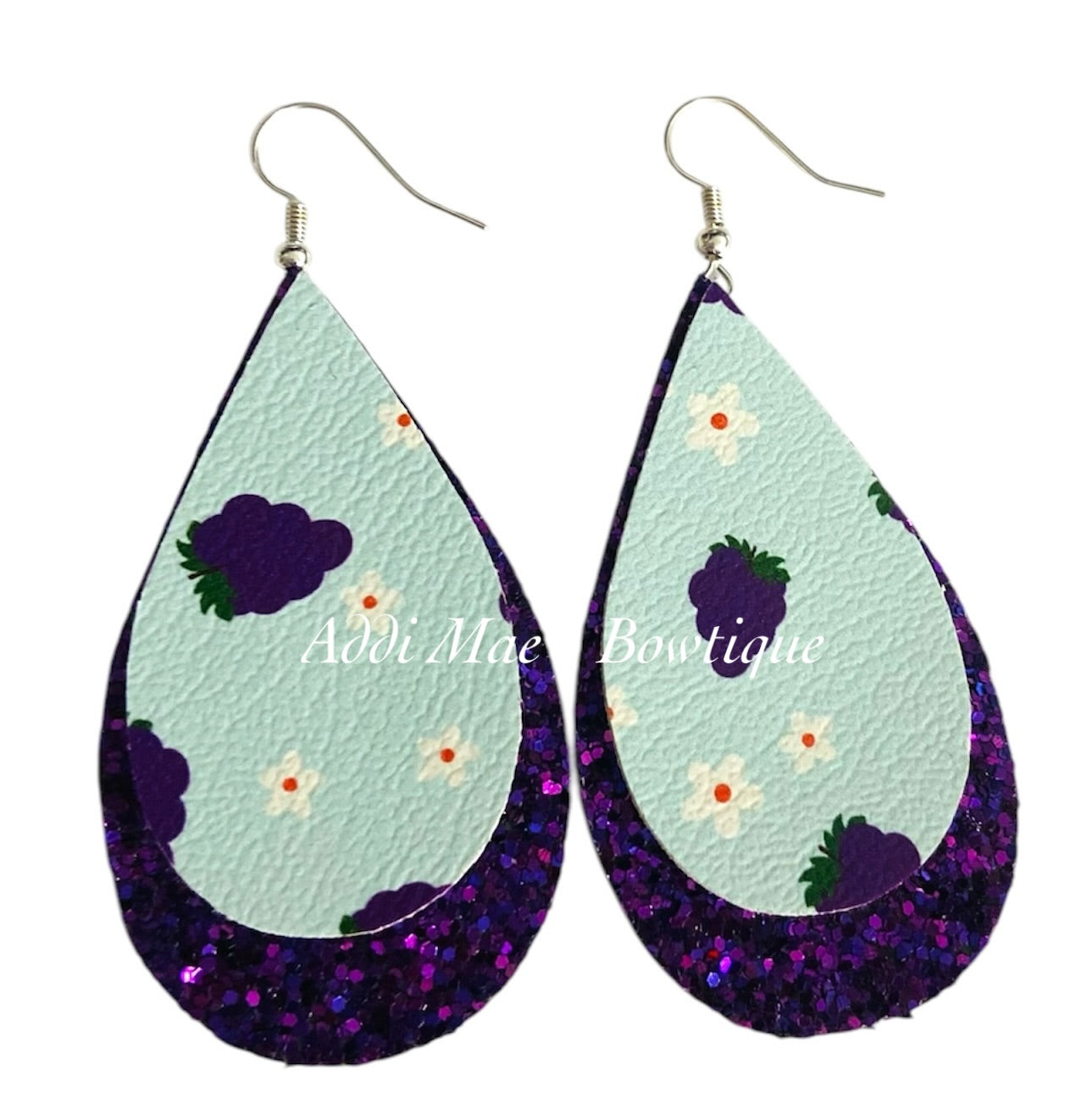 Grapes and Daisies Stacked Tear Drop Dangle Earrings