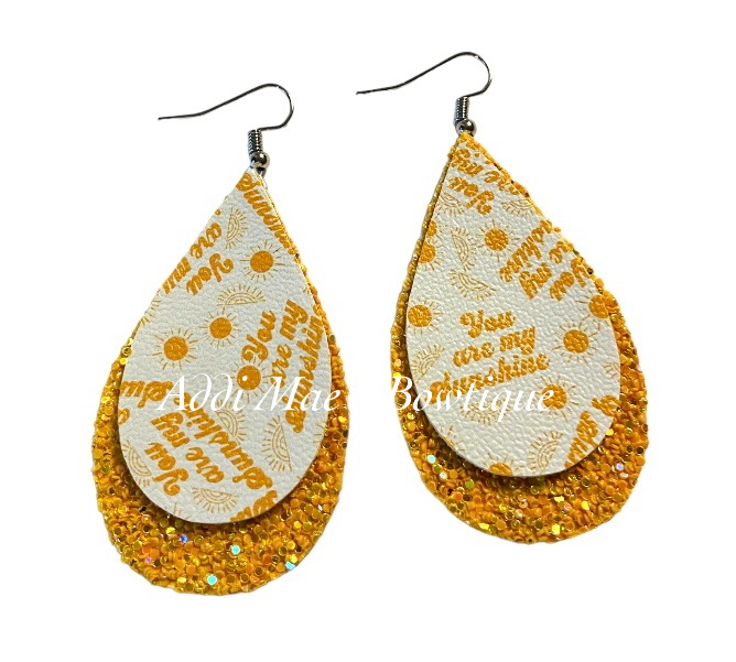 You Are My Sunshine Stacked Tear Drop Dangle Earrings