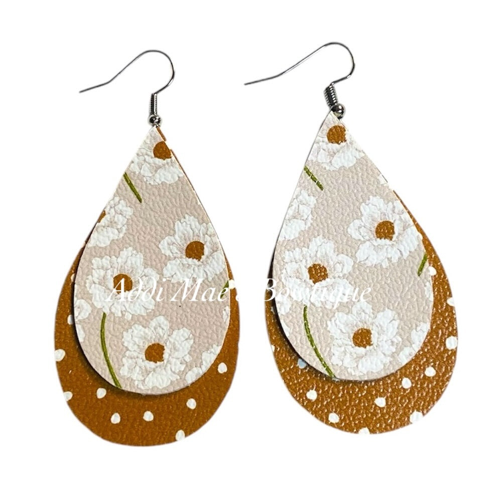 Copper Floral Stacked Tear Drop Dangle Earrings