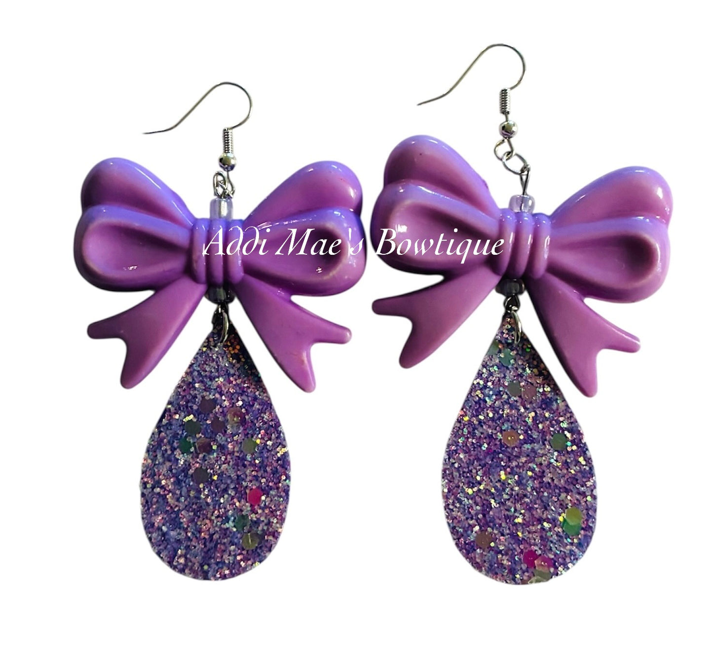 Lavender Bow Tear Drop Dangle Earrings