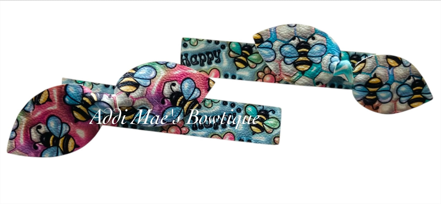 Bees Ombre Rainbow Mini Top Knot Alligator Clip Set