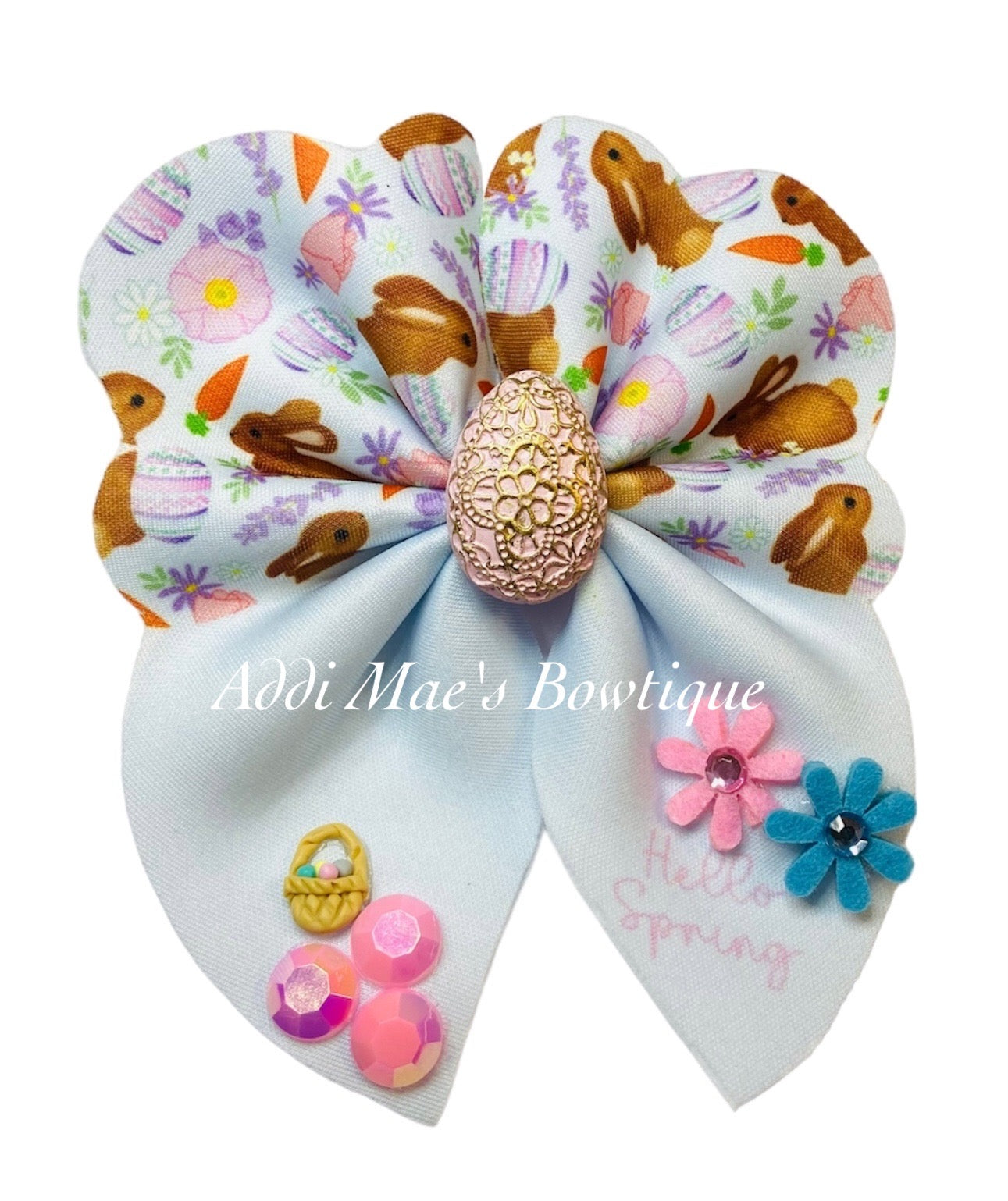 Chocolate Bunnies Bubble Neoprene Fabric Sailor Hair Bow
