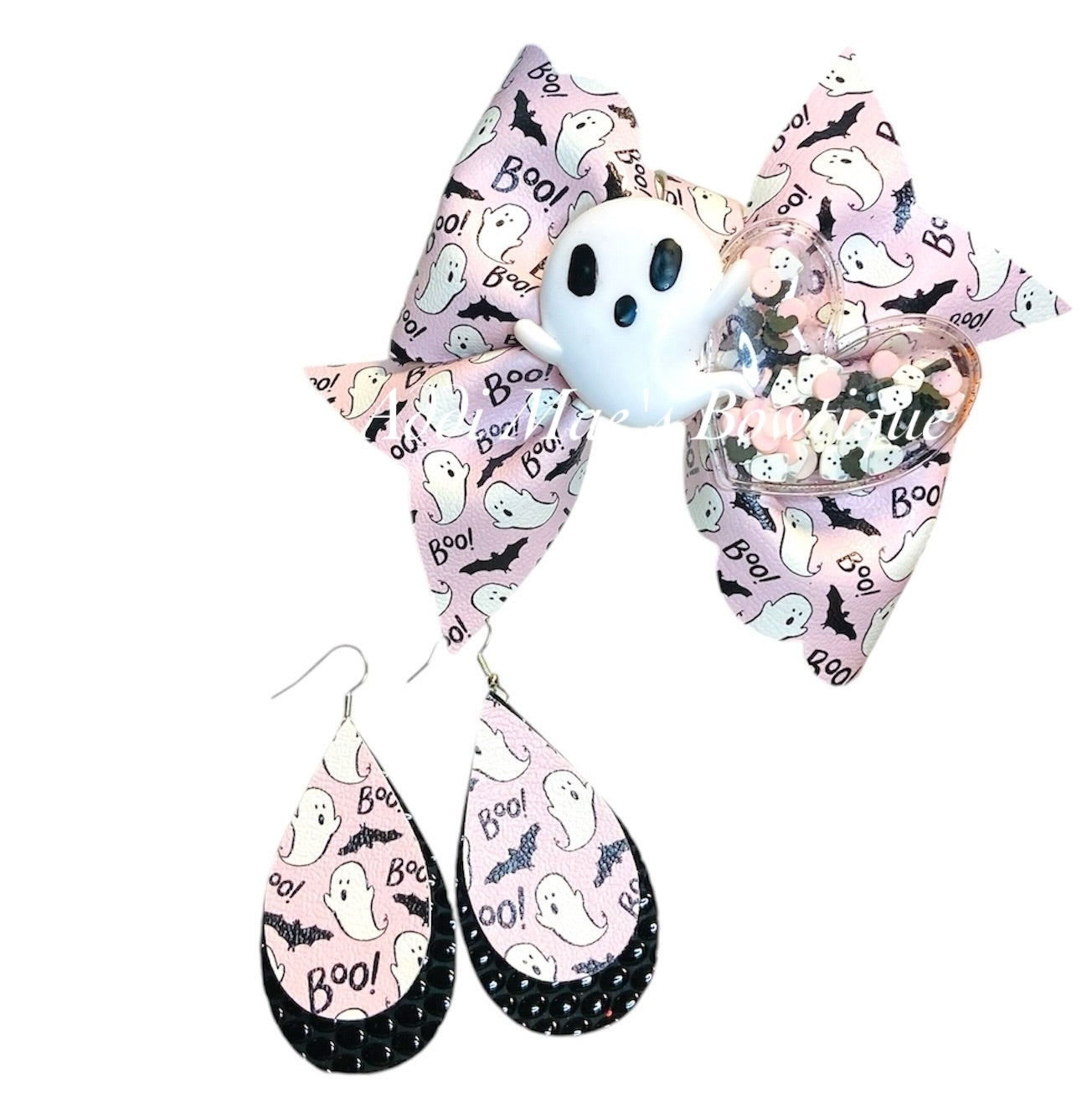 Boo! Ghost Halloween Bow & Earrings Set