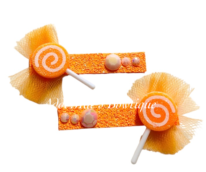 Orange Lollipop Alligator Clip Set