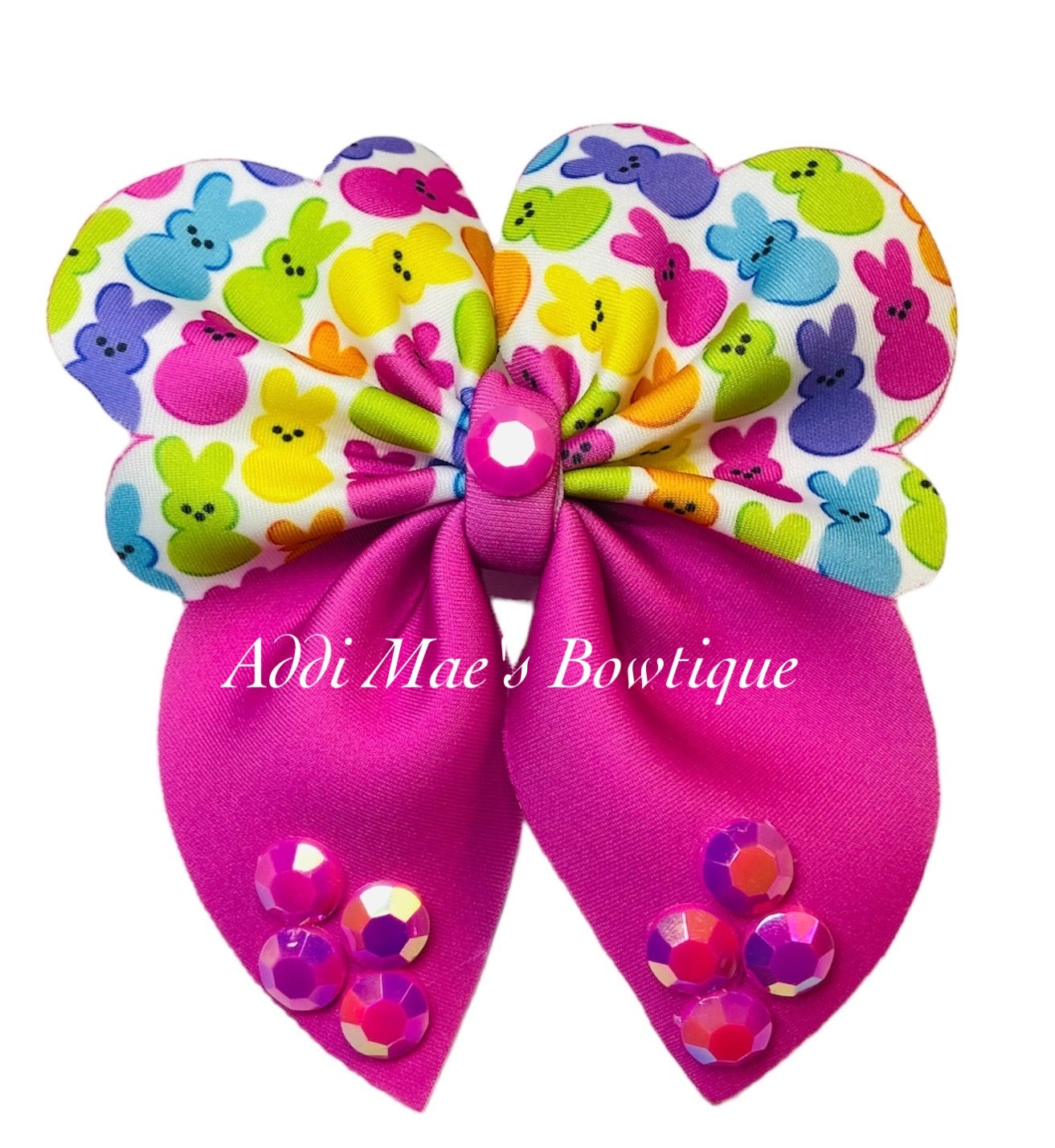 Marshmallow Candy Bunnies Bubble Neoprene Fabric Sailor Hair Bow