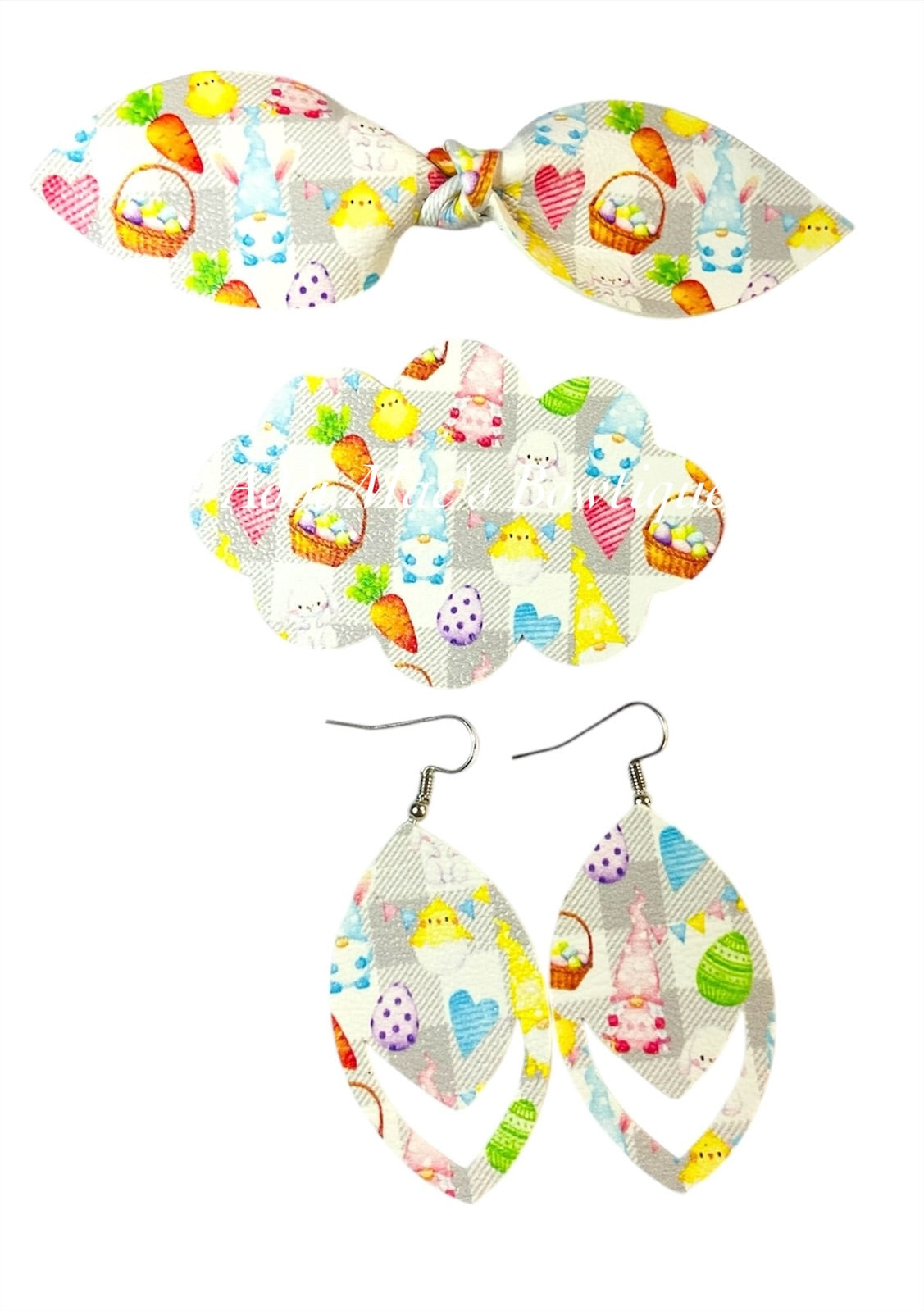 Easter Gnomes Top Knot Clip, 3” Snap Clip, & Earrings Set