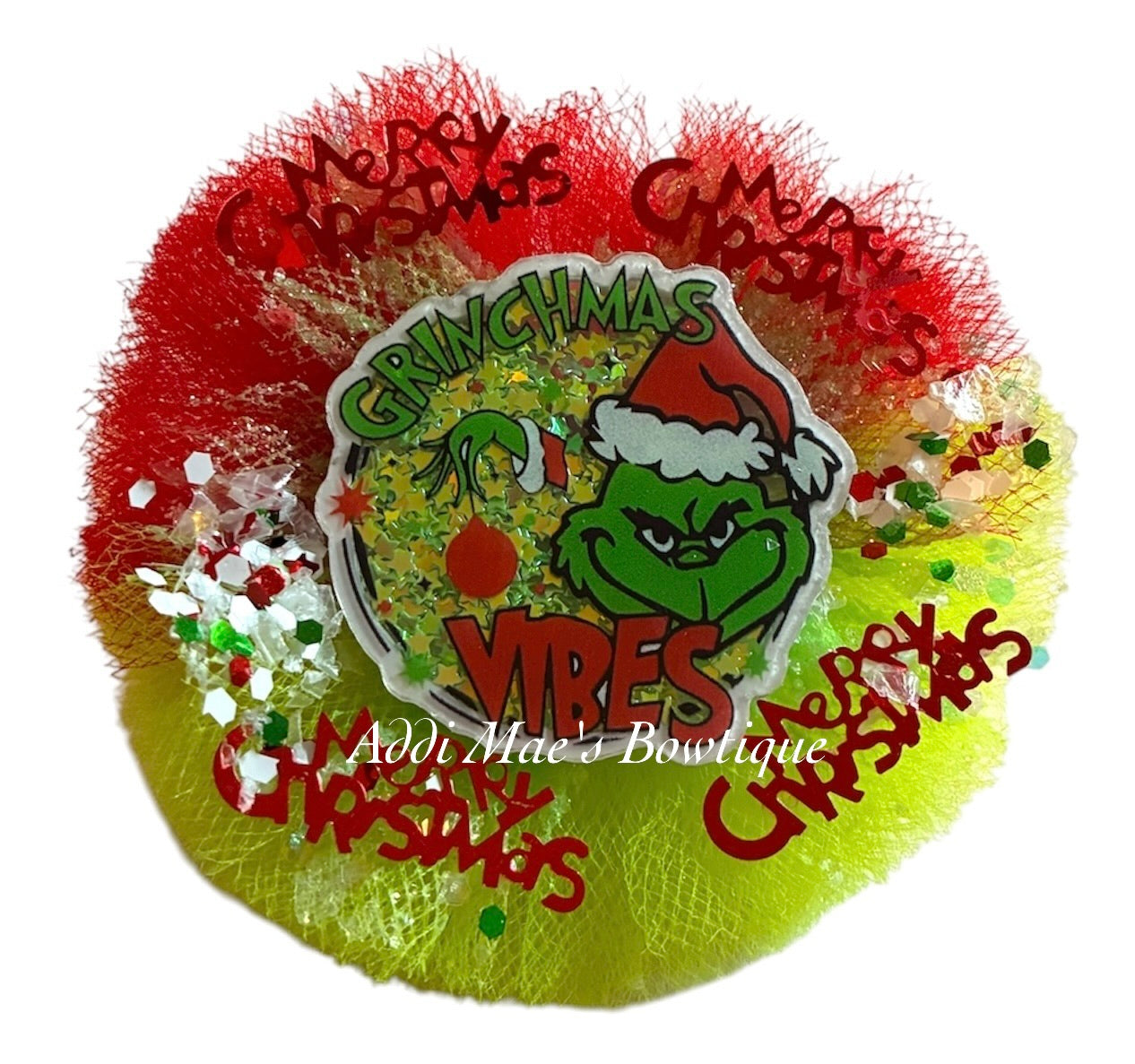Green Grouch Vibes Christmas Tulle Puff Hair Bow