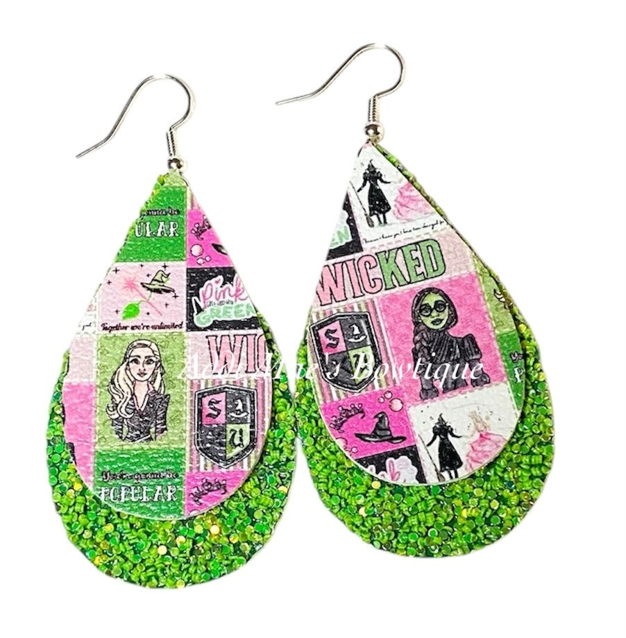 Pink Witch Green Witch Stacked Tear Drop Earrings