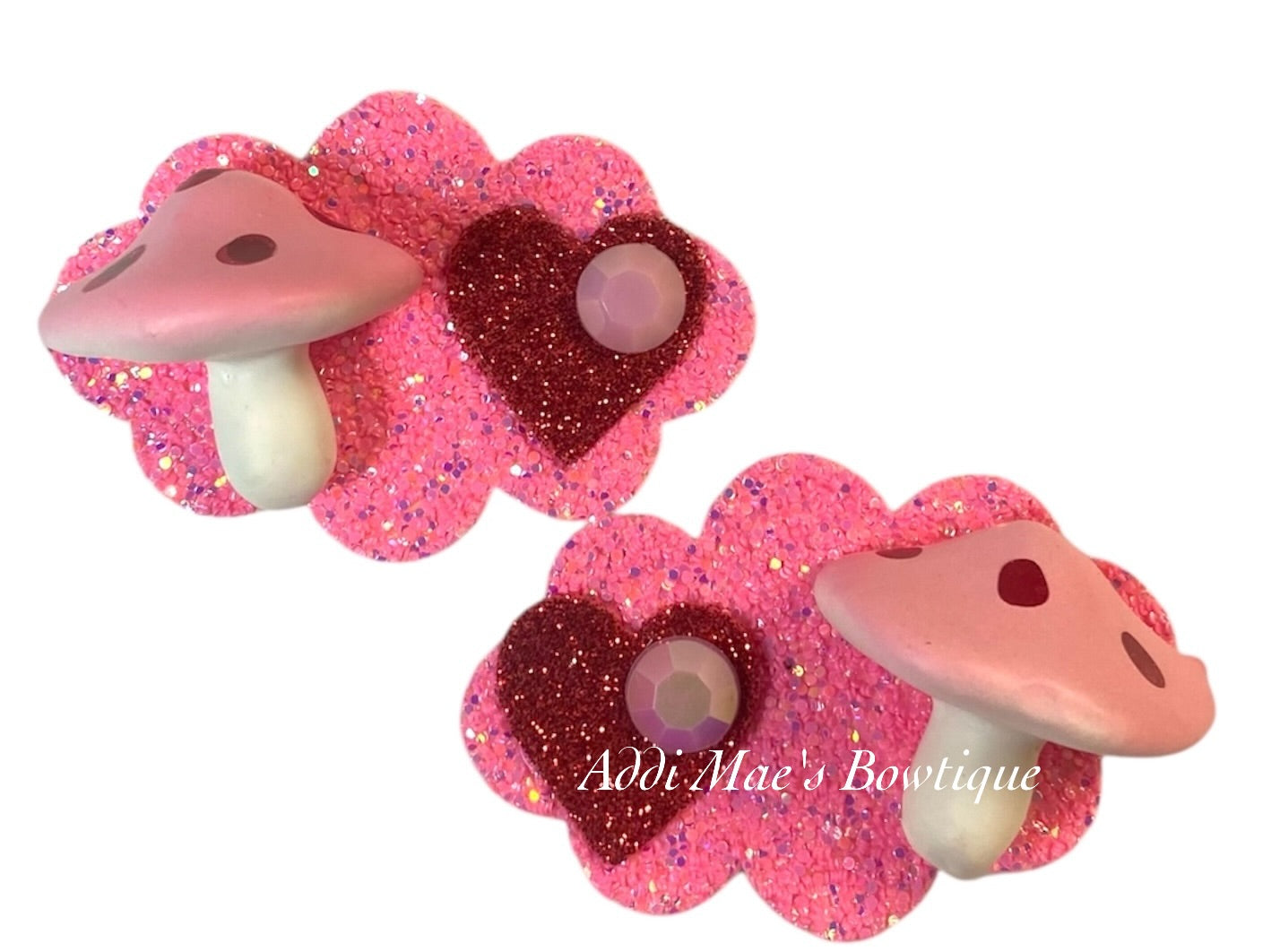 Pink Mushrooms Heart 3” Snap Clip Set