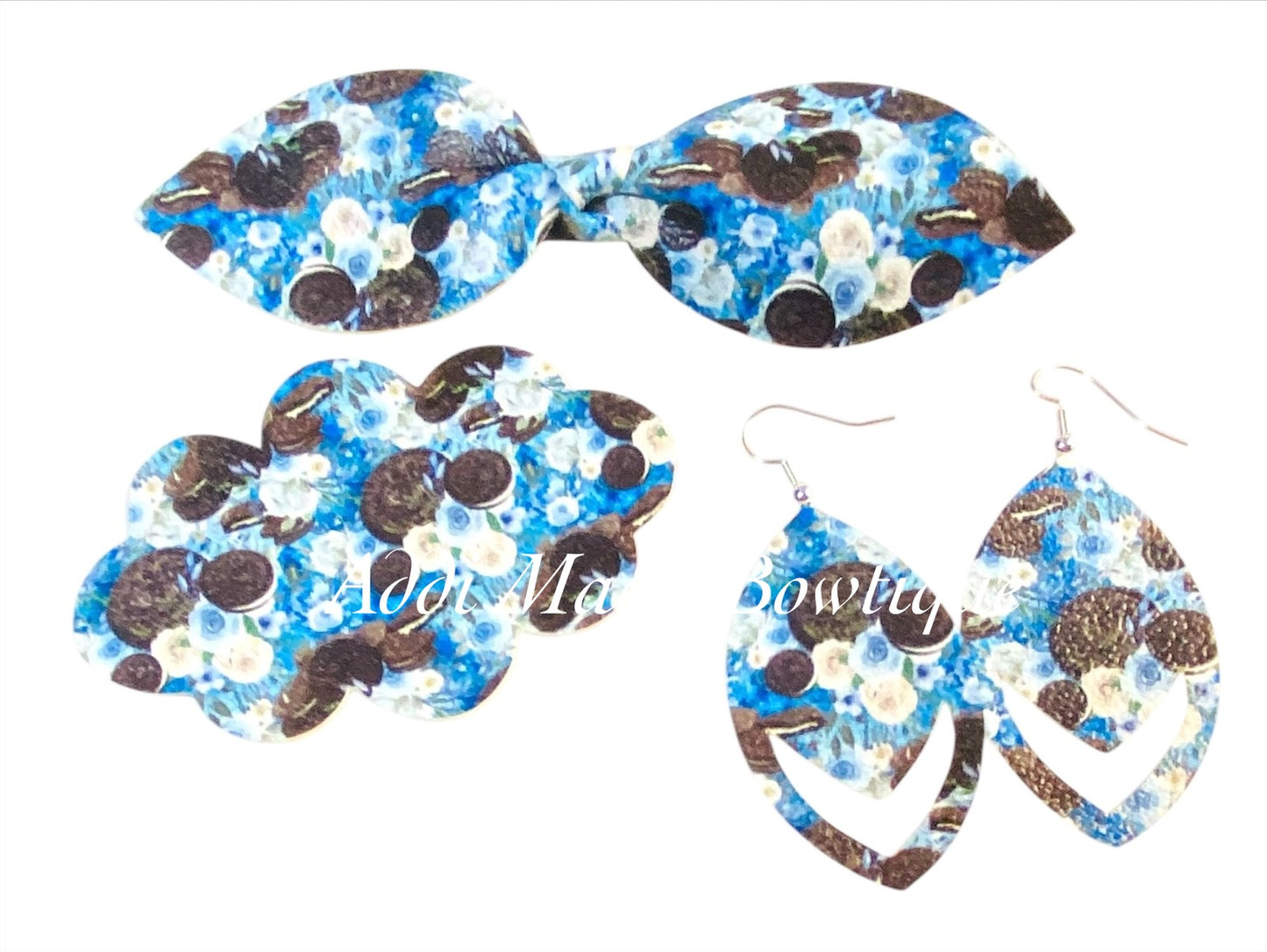 Floral Cookies N Cream Top Knot Clip, 3” Snap Clip, & Earrings Set