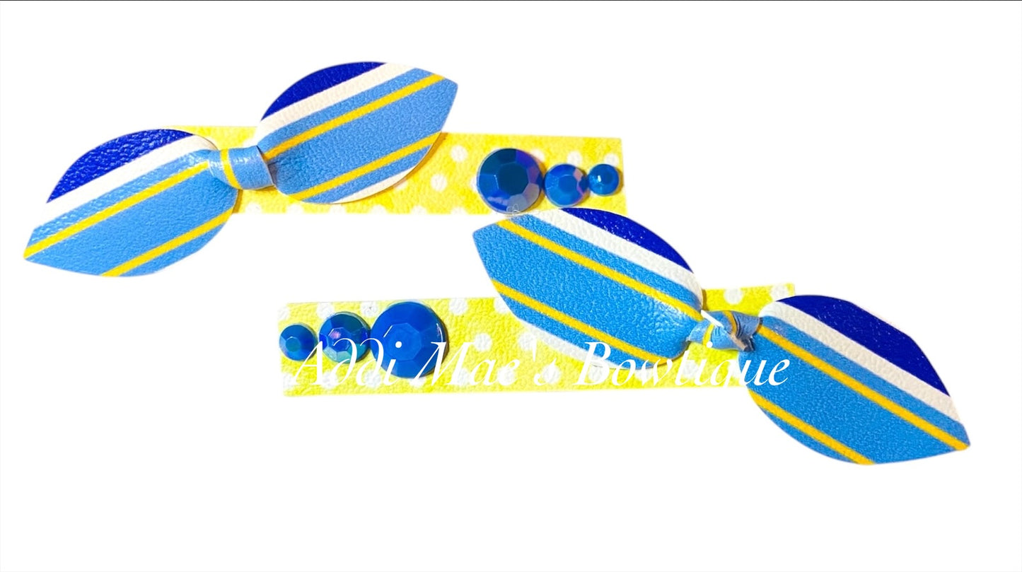 Blue and Yellow Stripes Mini Top Knot Alligator Clip Set