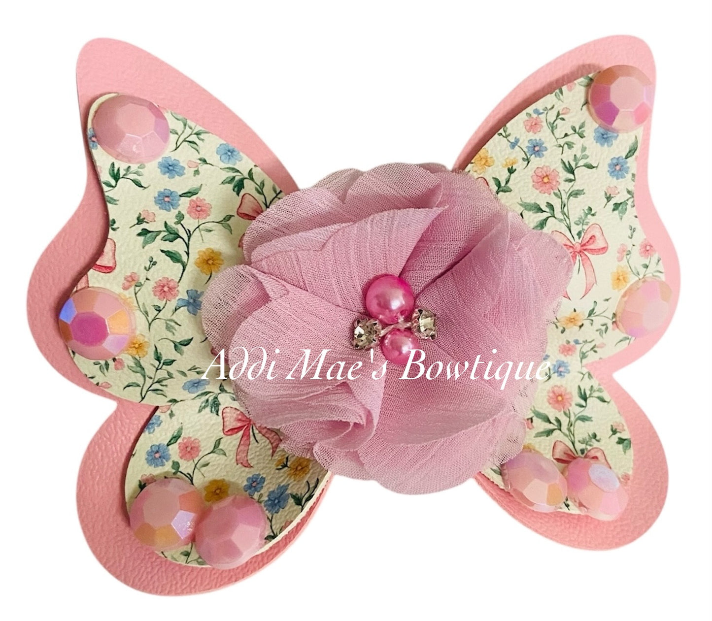 Pink Floral Bows Butterfly Bow