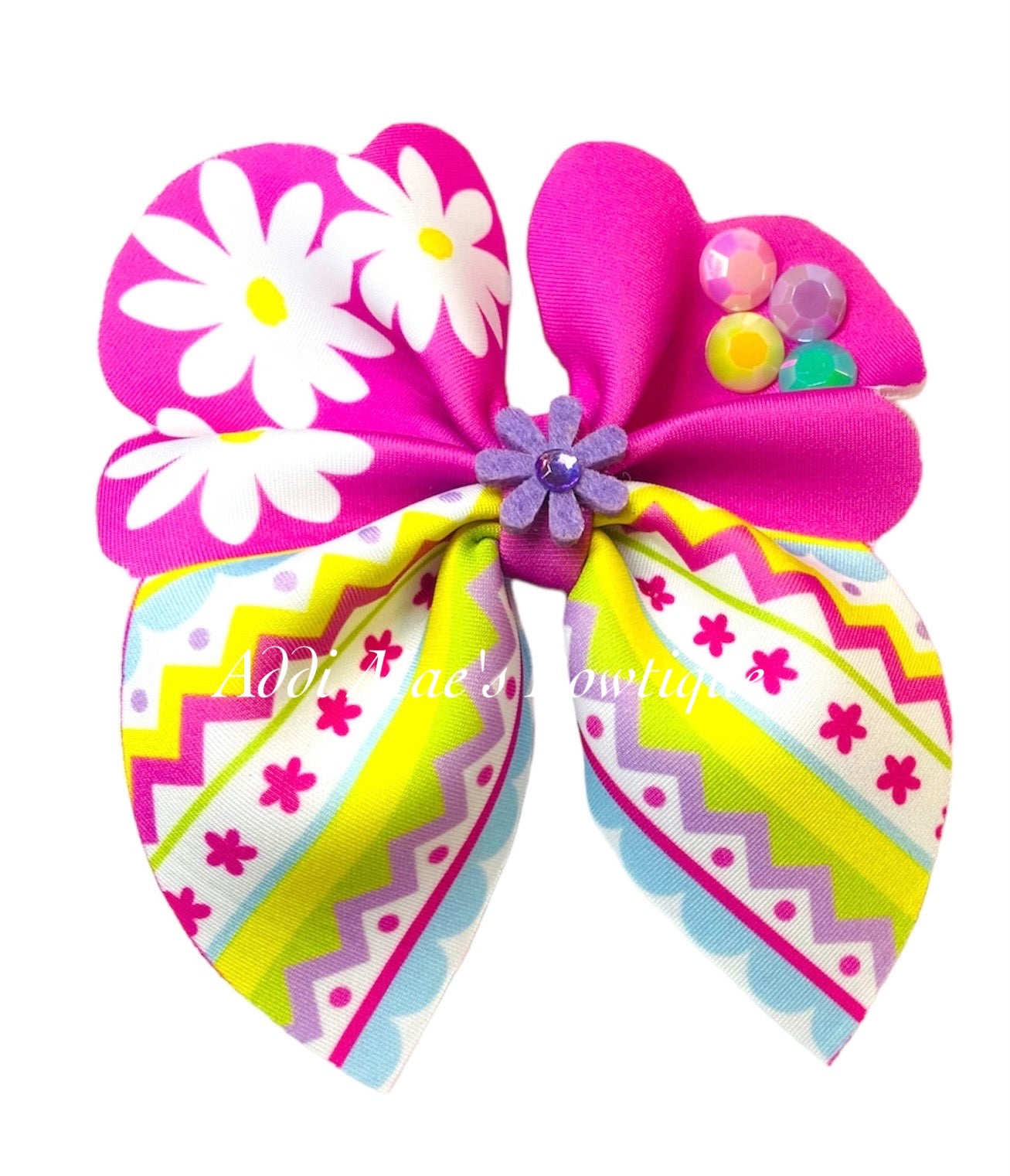 Pink Daisies Easter Egg Bubble Neoprene Fabric Sailor Hair Bow