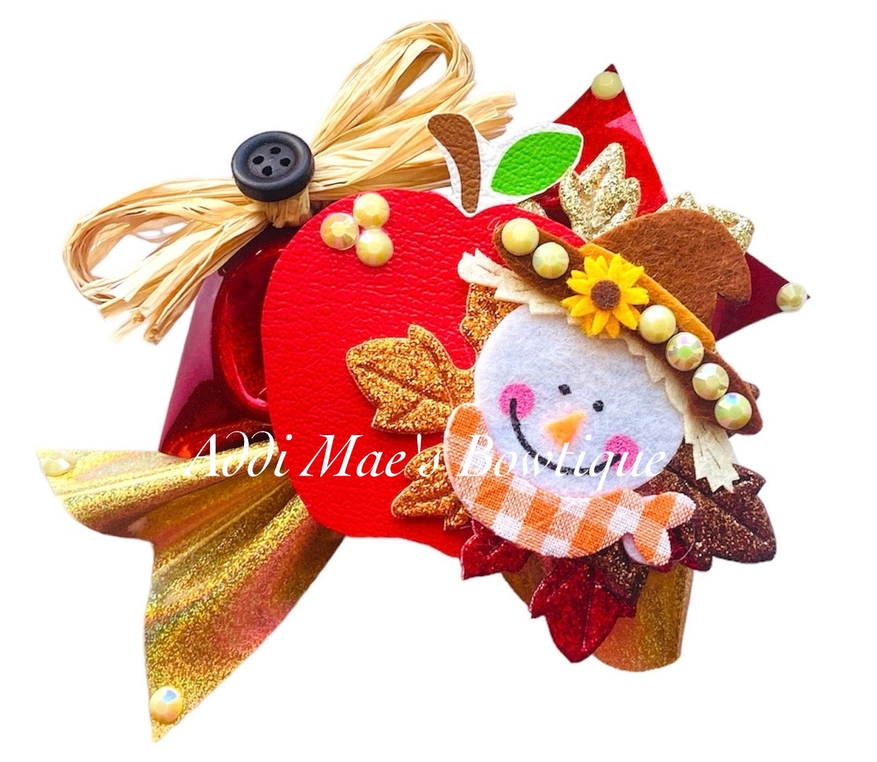 Scarecrow and Apple Fall Holographic Bow