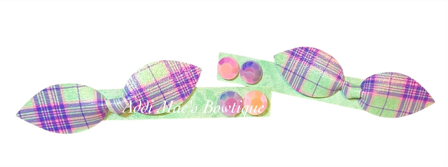 Mint Spring Plaid Mini Top Knot Alligator Clip Set