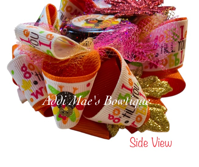 Gobble Til You Wobble Thanksgiving Turkey Ribbon Bow