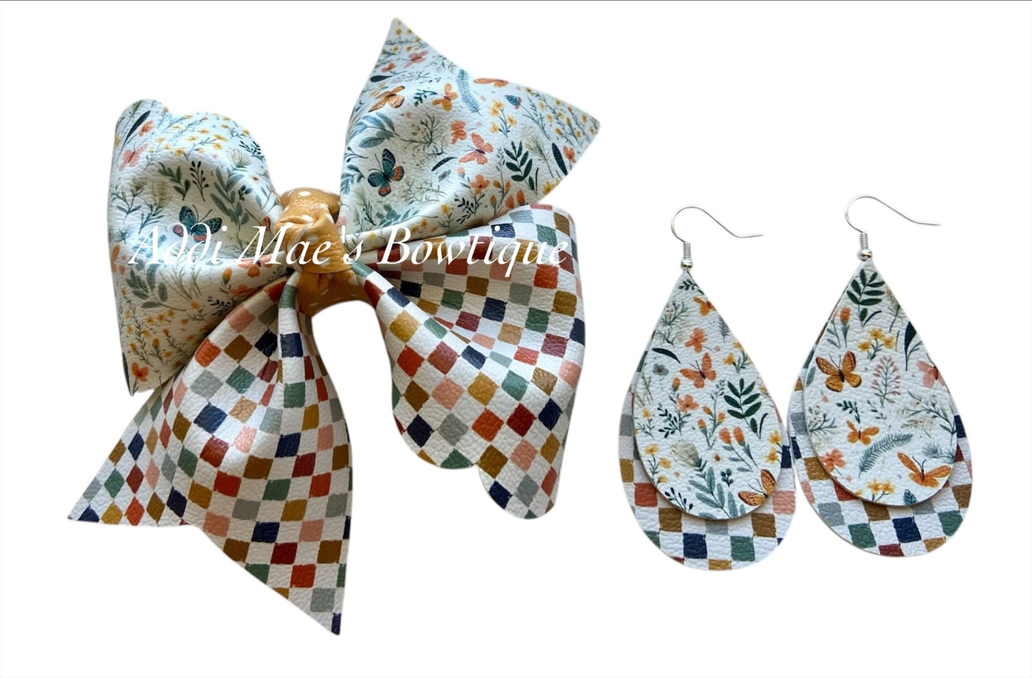 Boho Butterfly Wild Flowers Bow & Earrings Set
