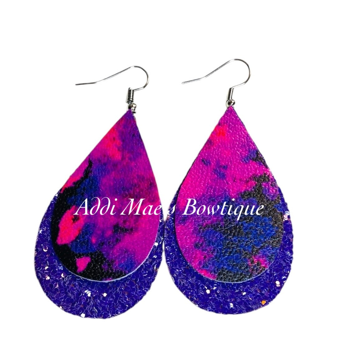 Pink & Purple Stacked Tear Drop Earrings