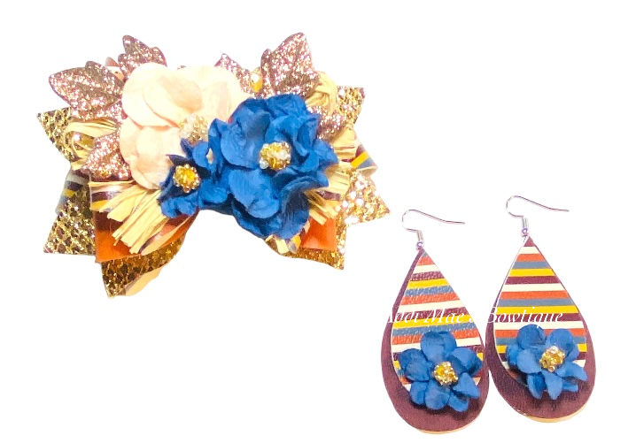 Fall Stripes Floral Bow & Earrings Set