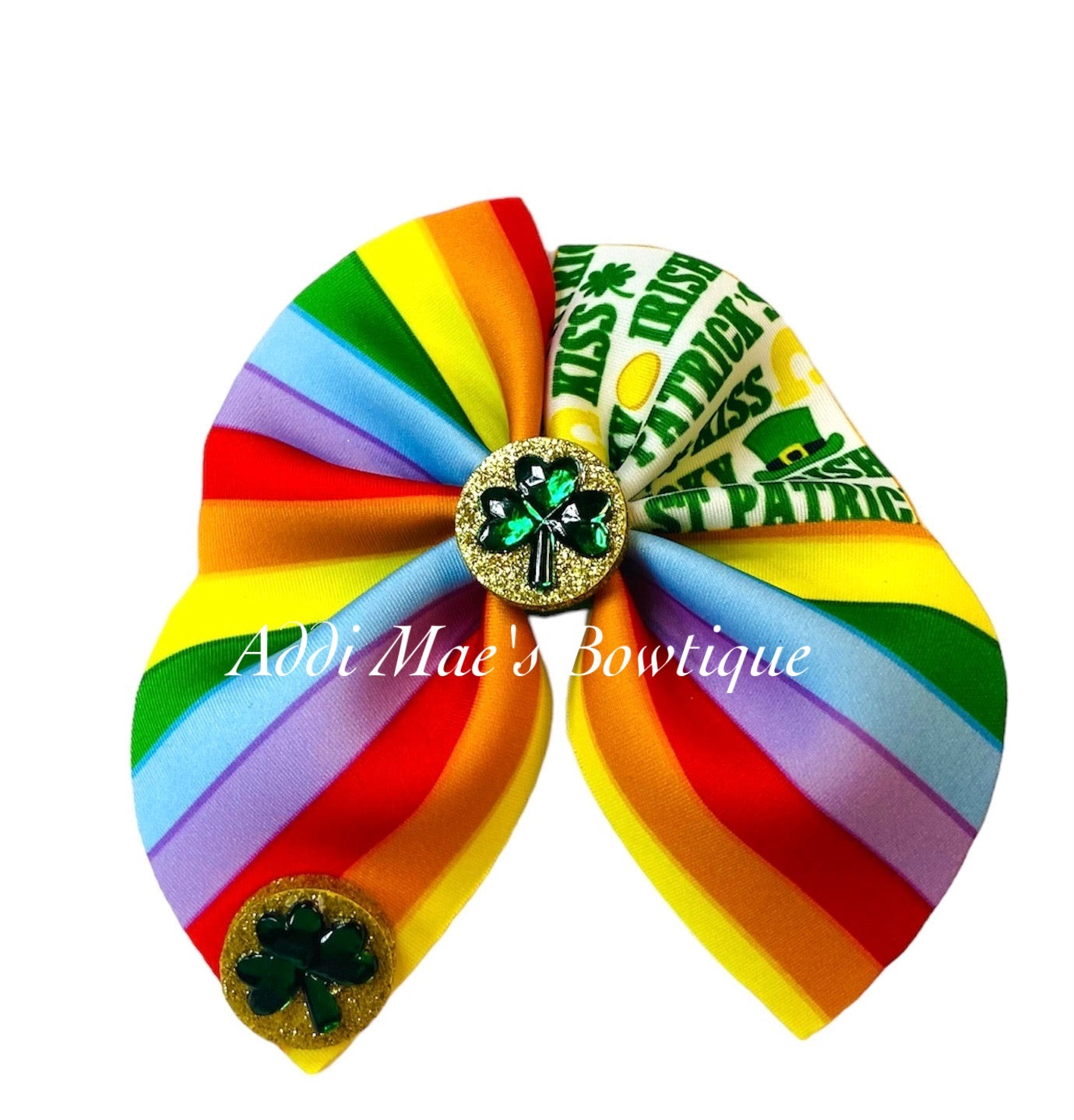 Luck Of the Irish Rainbow Clovers Bubble Neoprene Fabric Sailor Hair Bow