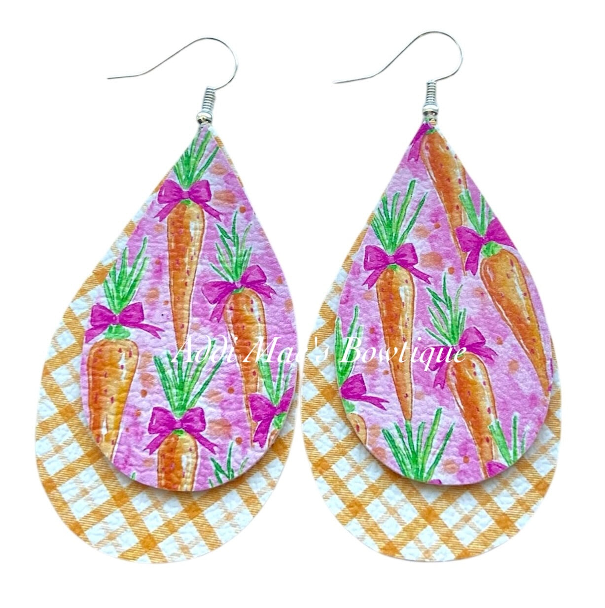 Pink Carrots Stacked Tear Drop Dangle Earrings